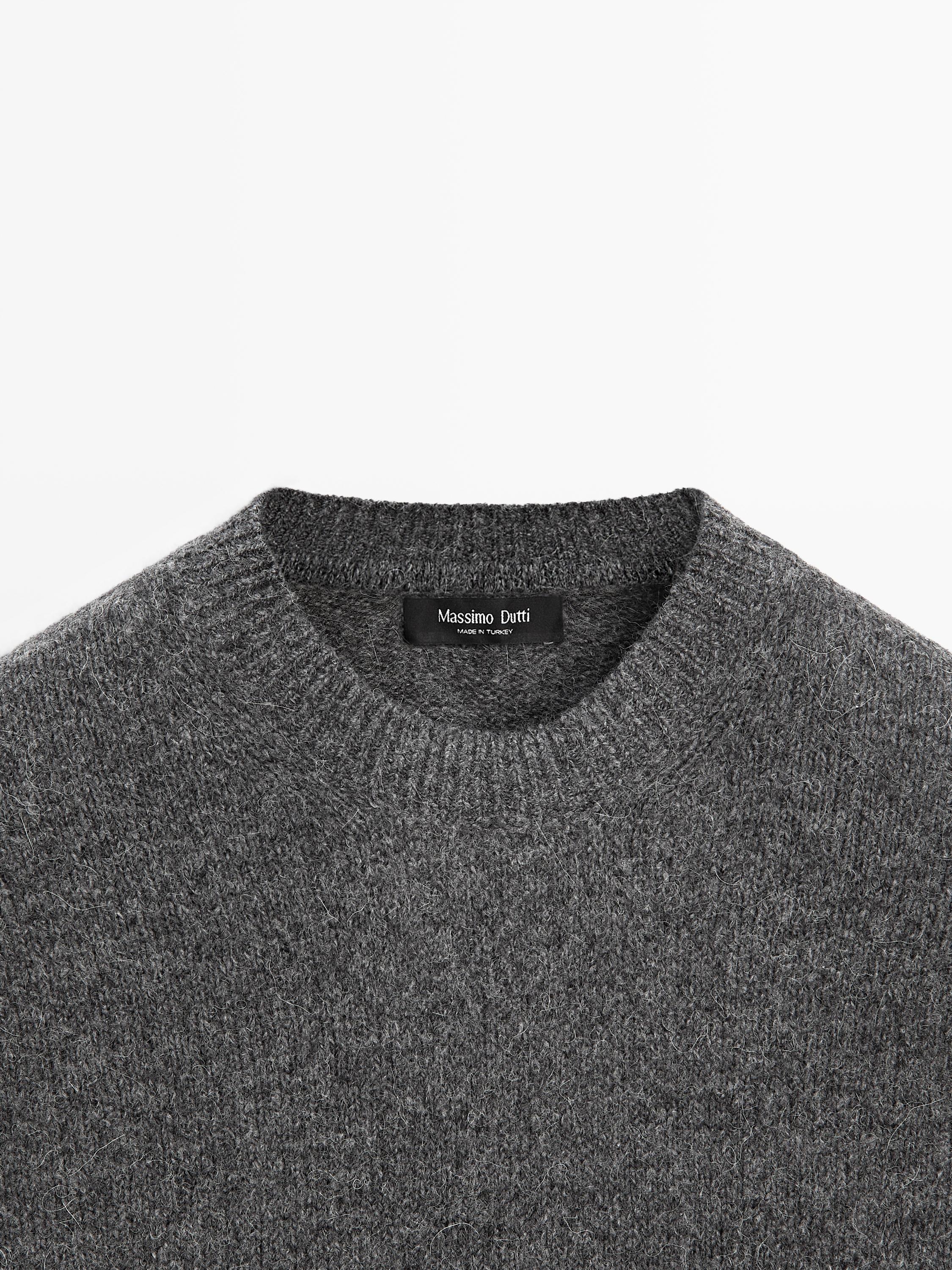 Knit cotton and wool sweater with crew neck